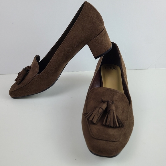 C&M Shoes - C&M brown suede like block heel pump with tassles